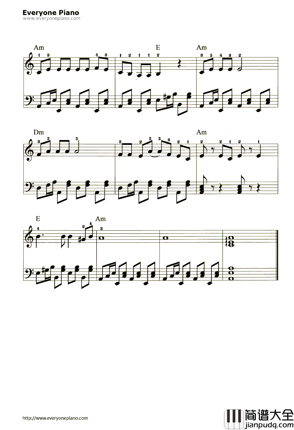 逍遥自在钢琴谱_邓丽君