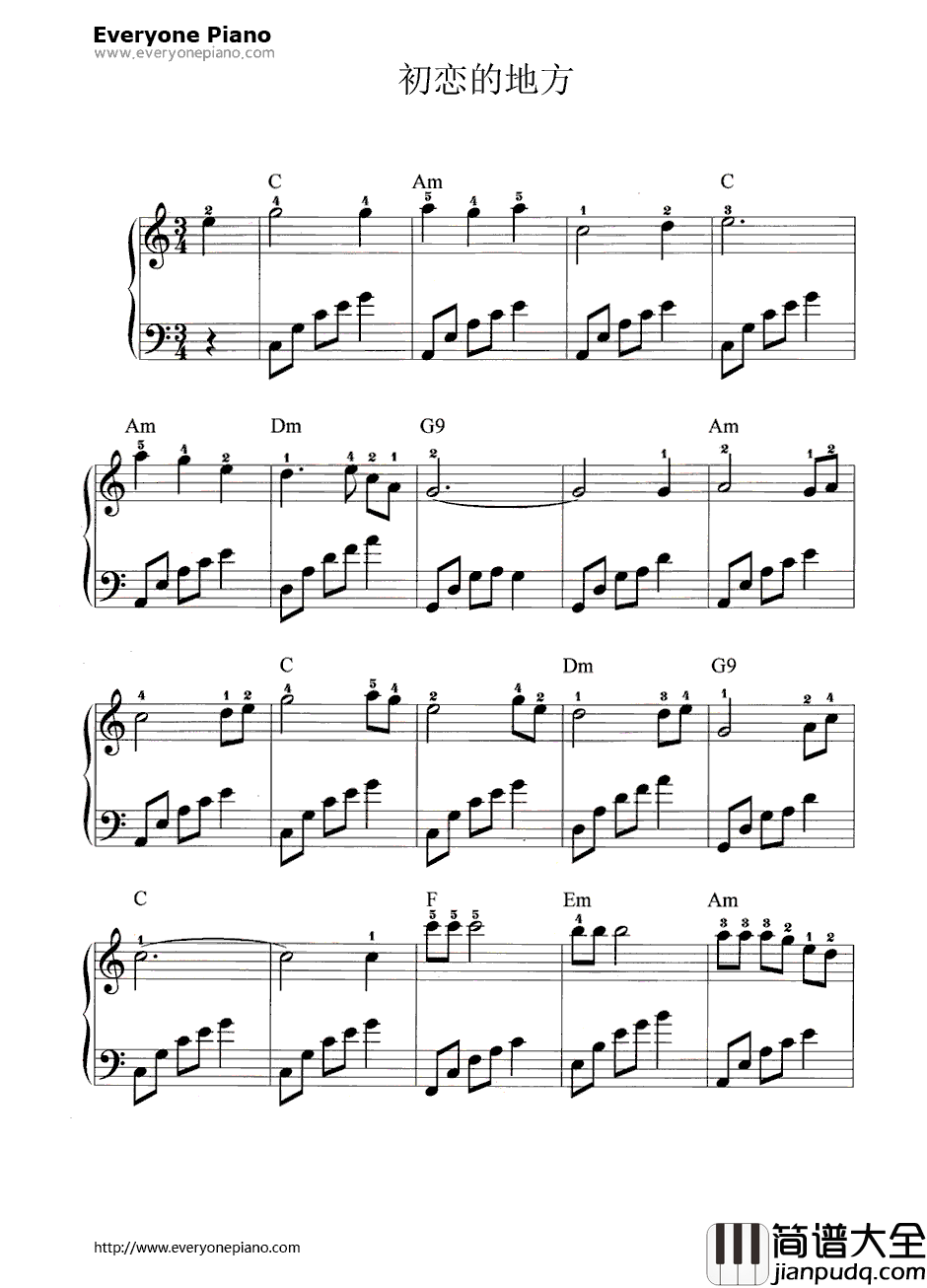 初恋的地方钢琴谱_王菲