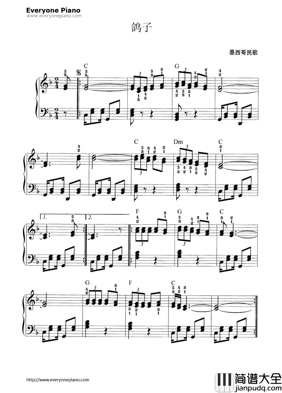 鸽子钢琴谱_依拉蒂尔_西班牙民歌