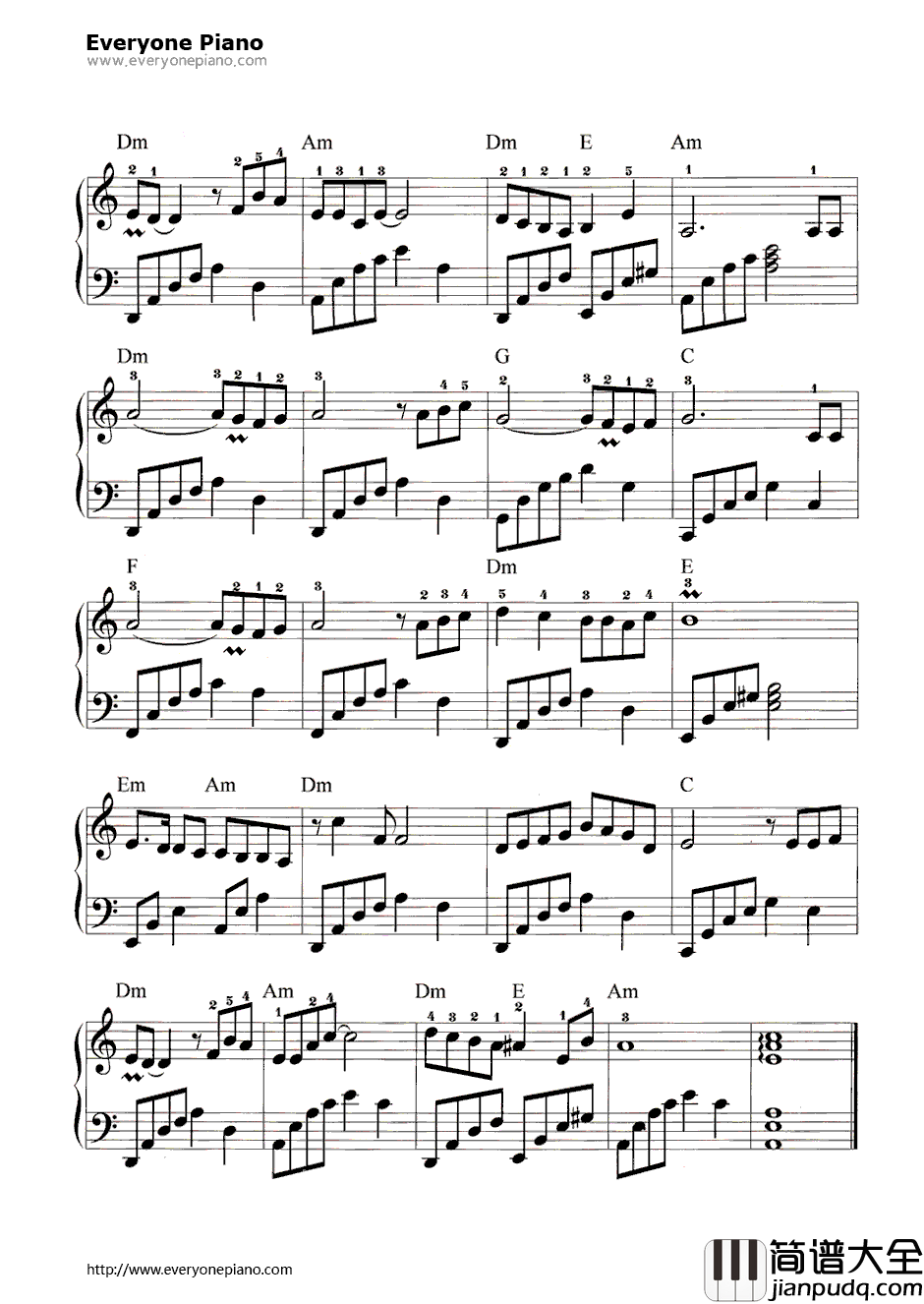 夕阳问你在哪里钢琴谱_邓丽君