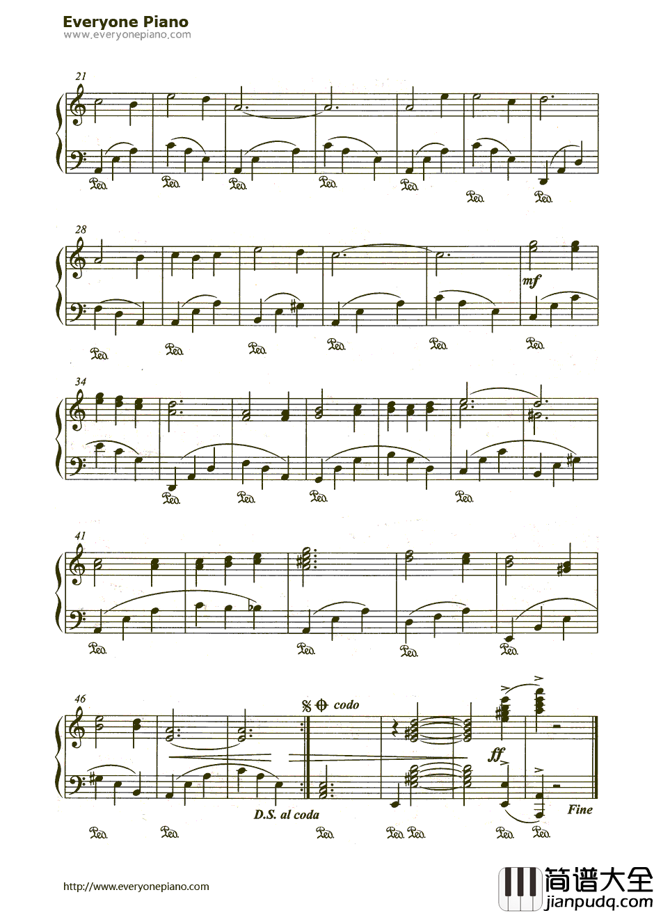 山楂树钢琴谱_叶罗·德庚