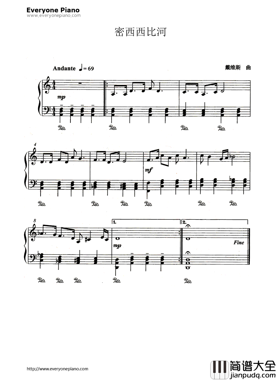 密西西比河钢琴谱_未知__汤姆叔叔的小屋_插曲