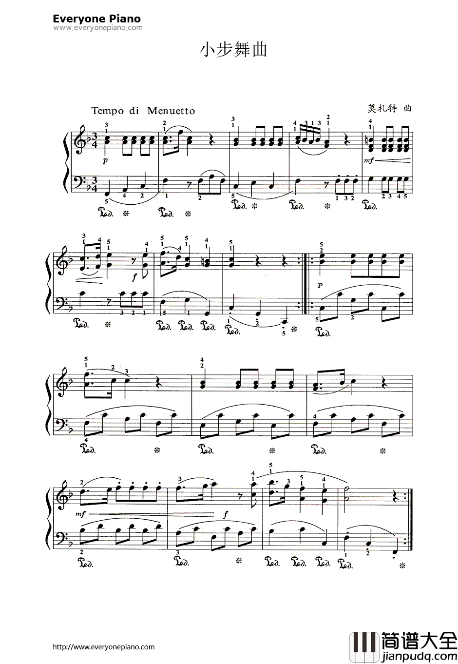 小步舞曲莫扎特版钢琴谱_莫扎特