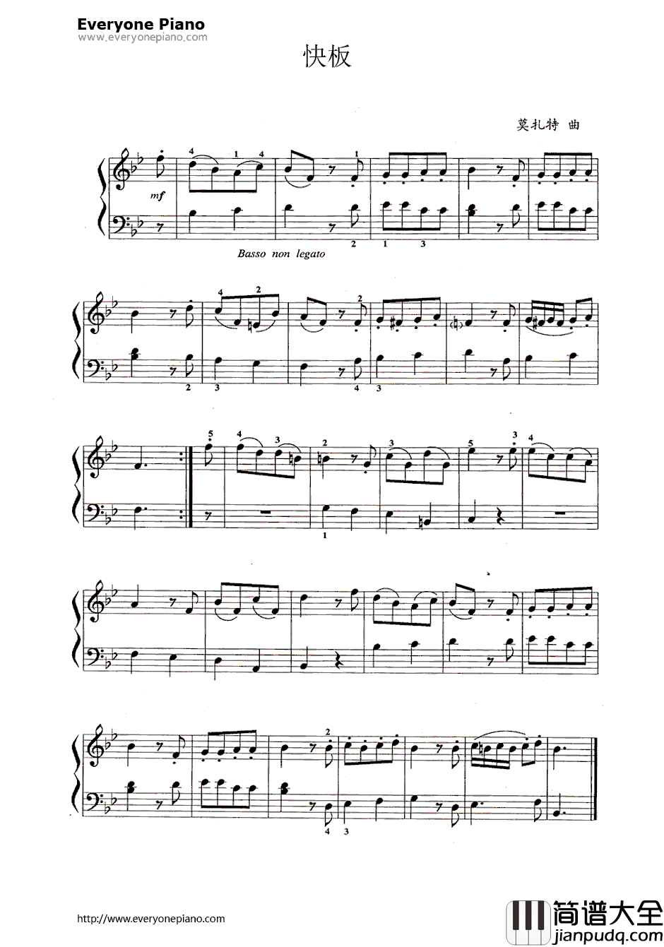 快板钢琴谱_莫扎特_Allegro