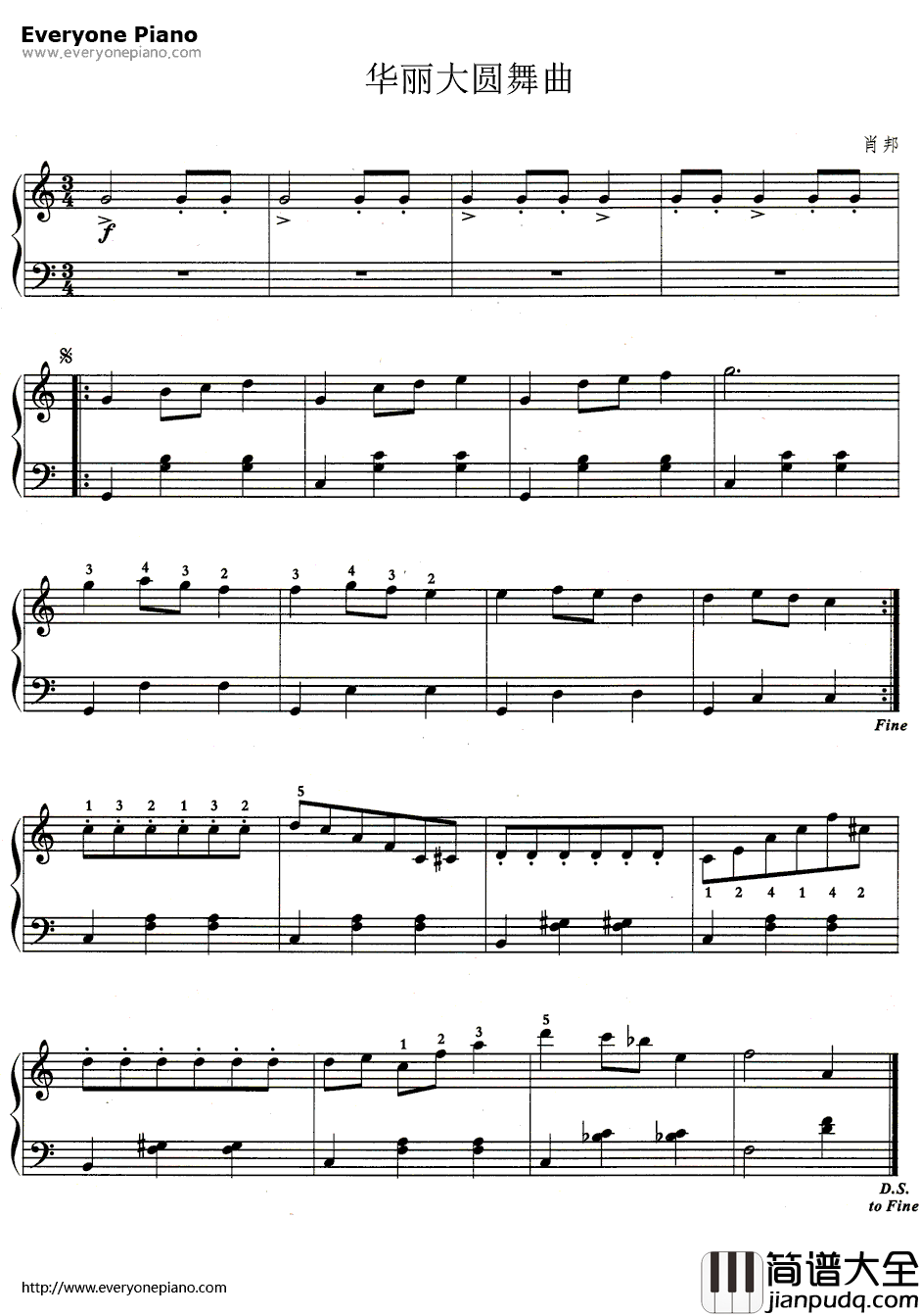 华丽大圆舞曲钢琴谱_肖邦_简化版