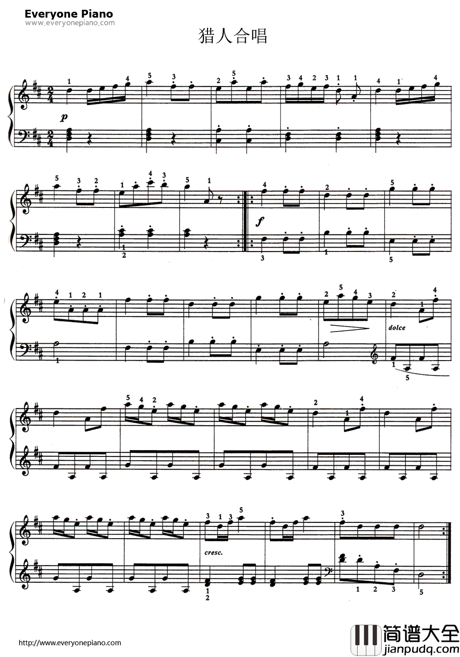 猎人合唱钢琴谱_卡尔·马利亚·冯·韦伯_歌剧自由射手