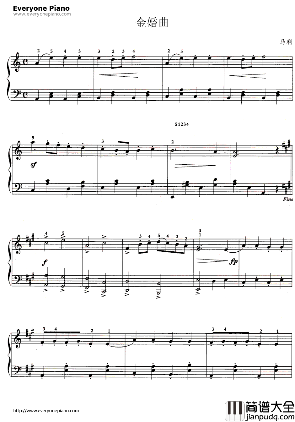 金婚式钢琴谱_加布瑞尔马利_金婚曲—加布瑞尔马利代表作之一