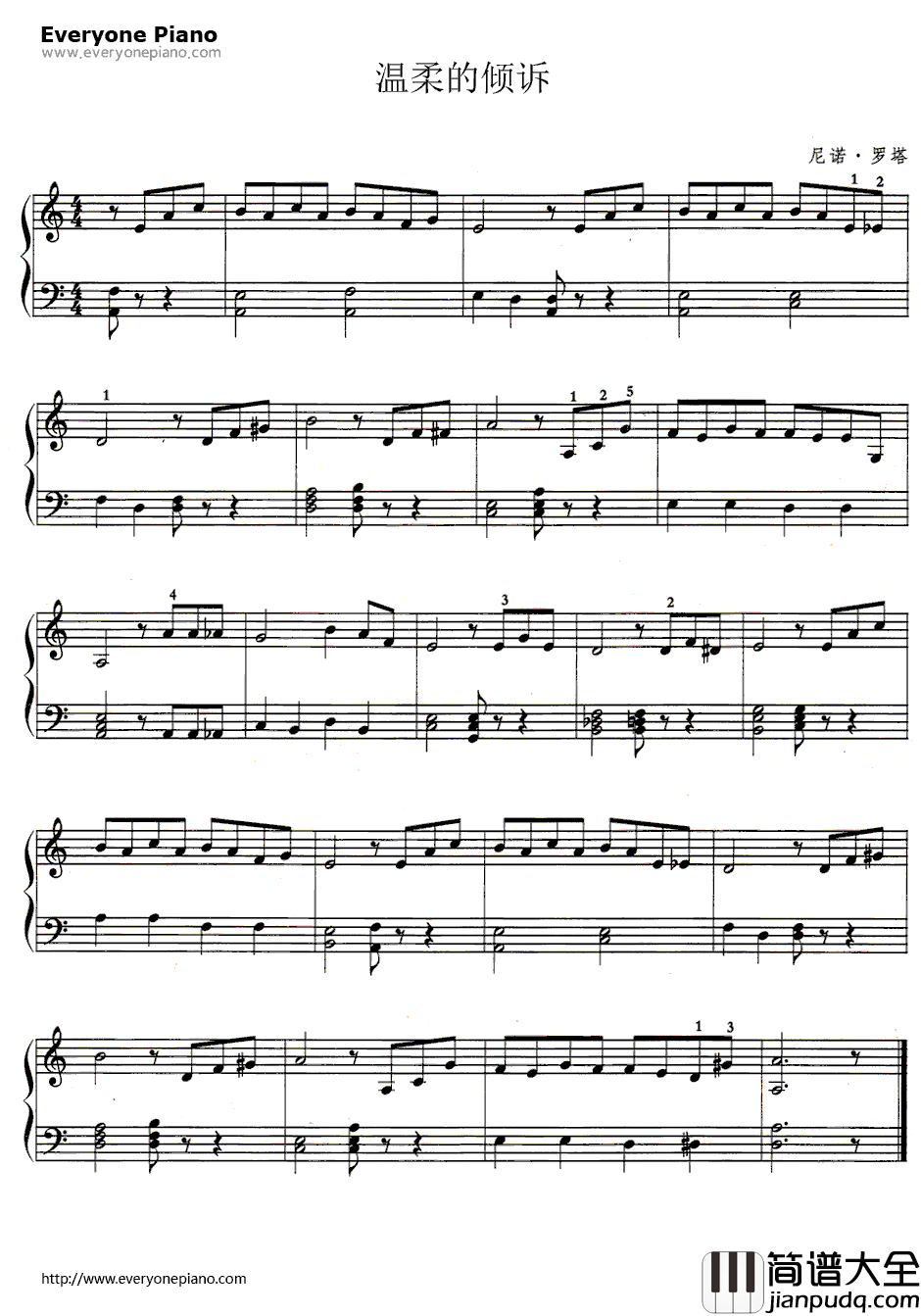 温柔的倾诉钢琴谱_尼诺·罗塔