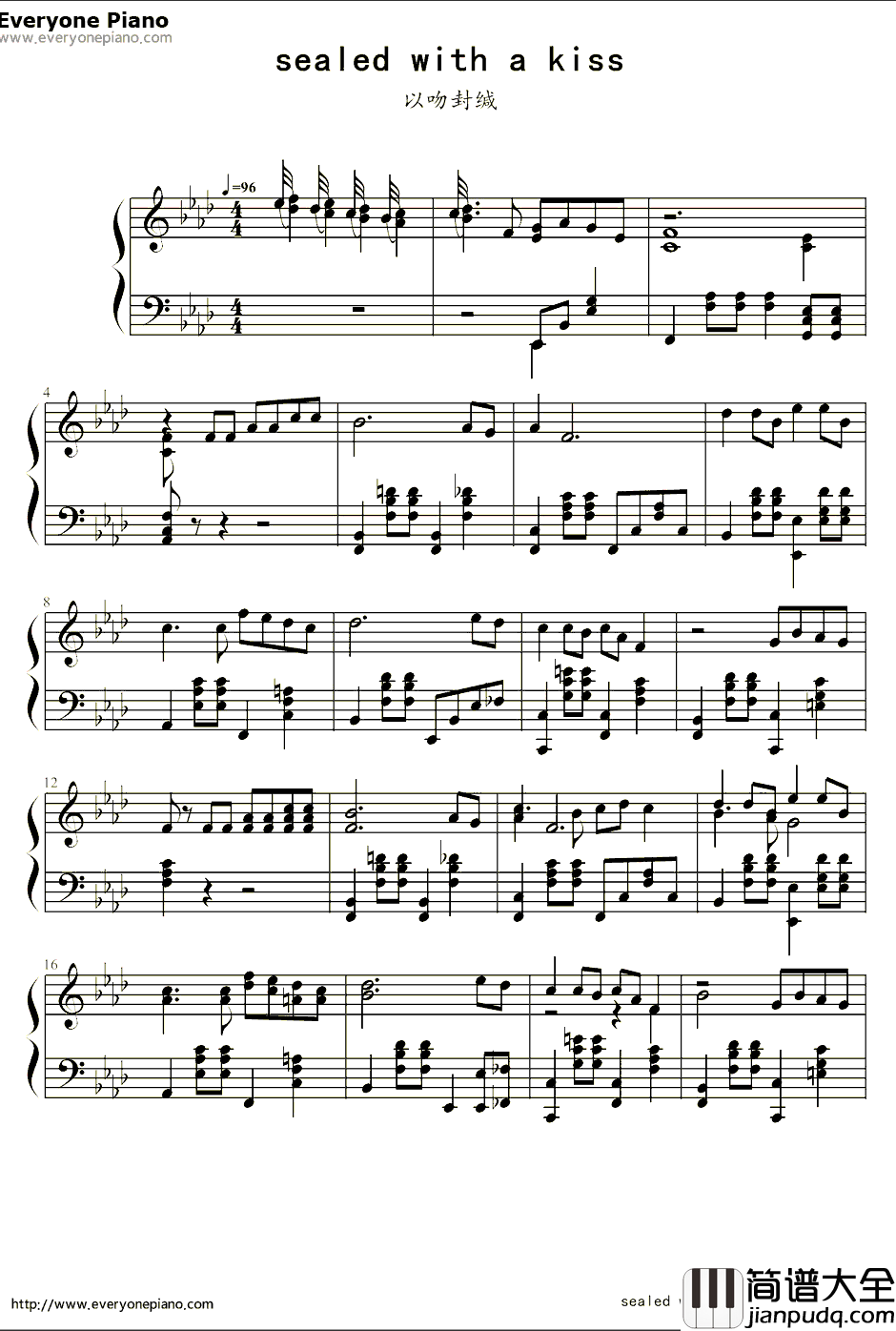 Sealed_with_a_kiss(以吻封缄)钢琴谱_Brian_Hyland布赖恩·海兰_欧美经典老情歌