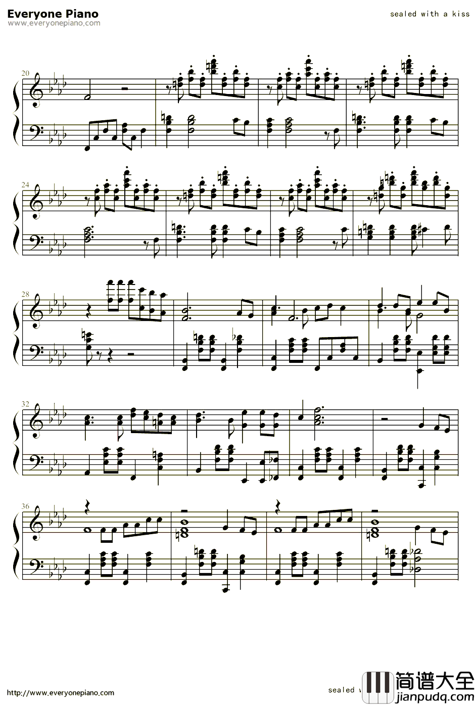 Sealed_with_a_kiss(以吻封缄)钢琴谱_Brian_Hyland布赖恩·海兰_欧美经典老情歌