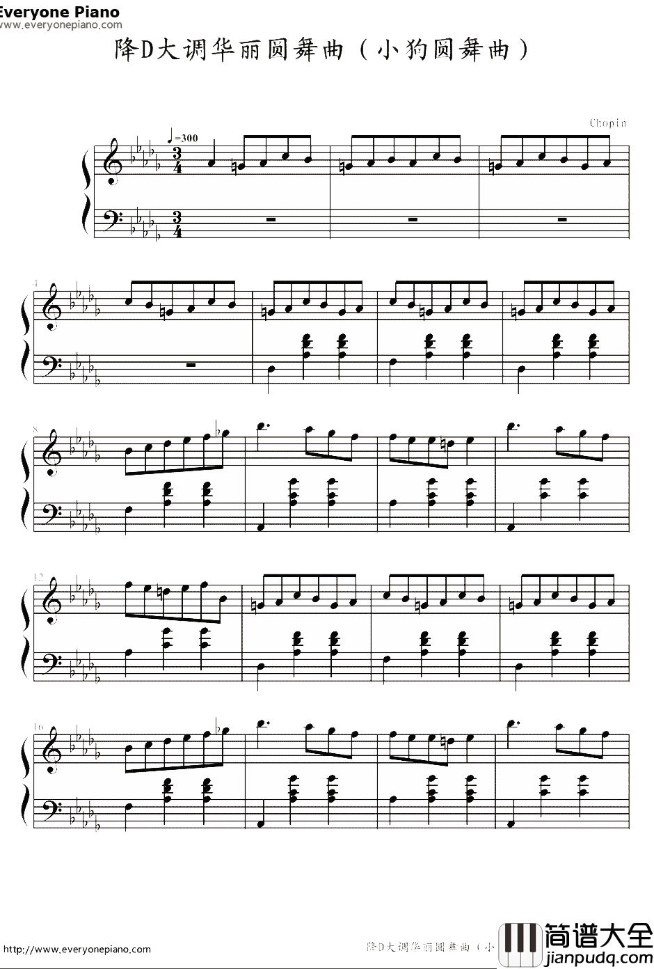 小狗圆舞曲钢琴谱_肖邦_降D大调圆舞曲