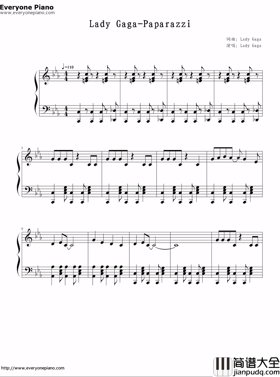 Paparazzi钢琴谱_Lady_Gaga_绯闻女孩第二季第一集插曲