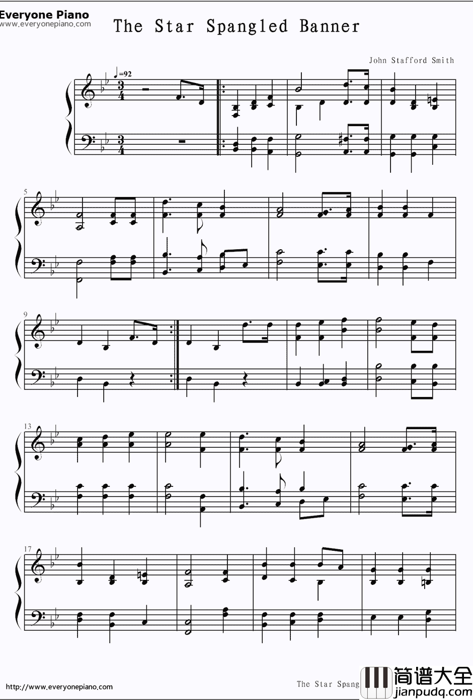 星条旗钢琴谱_约翰·斯塔福德·史密斯_美国国歌