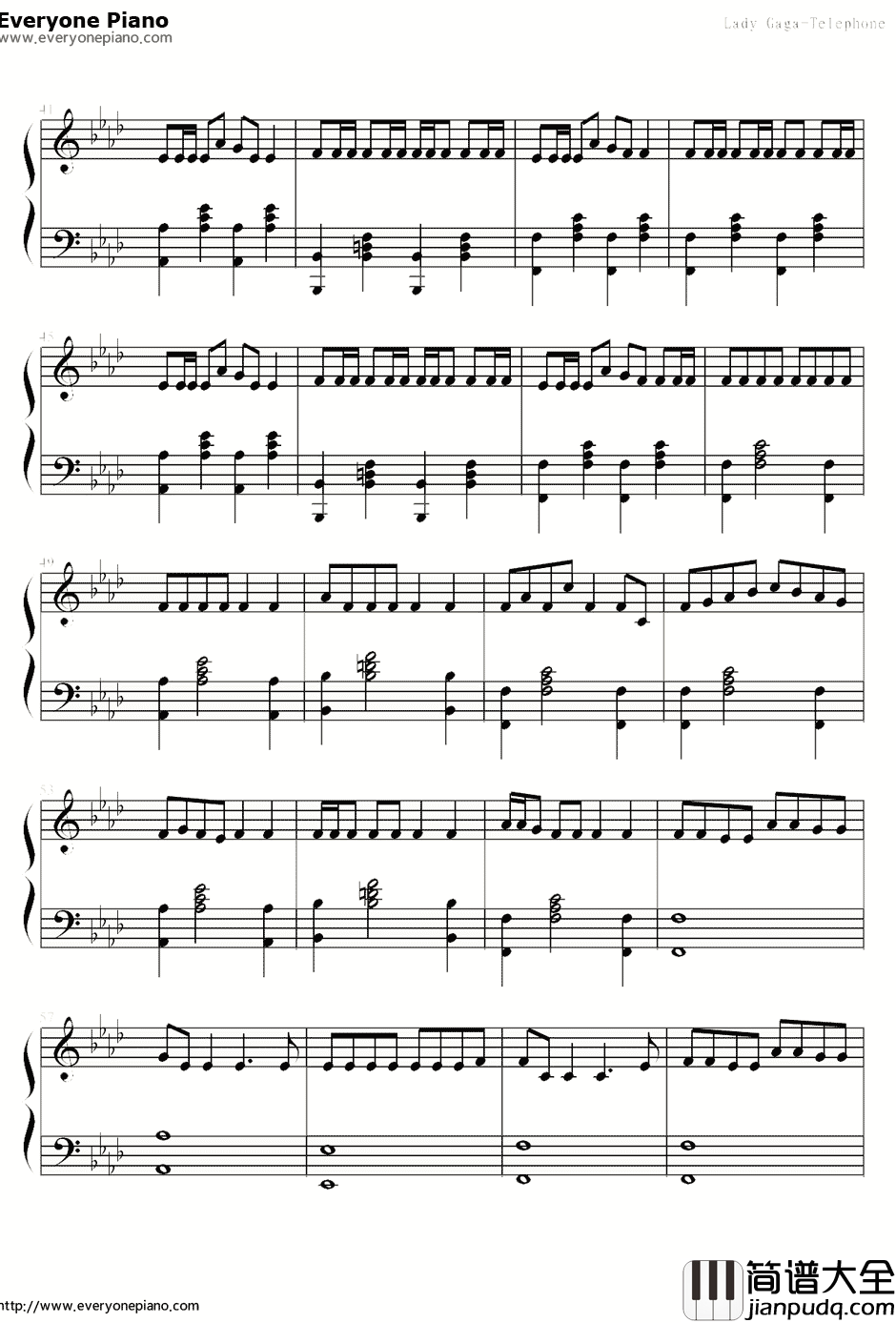 Telephone电话钢琴谱_Lady_GaGa