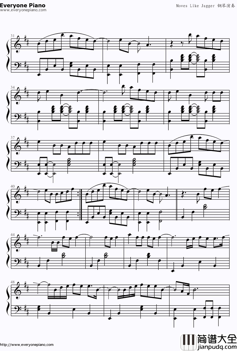 Moves_Like_Jagger钢琴谱_丁少华/周礼虎_中国好声音