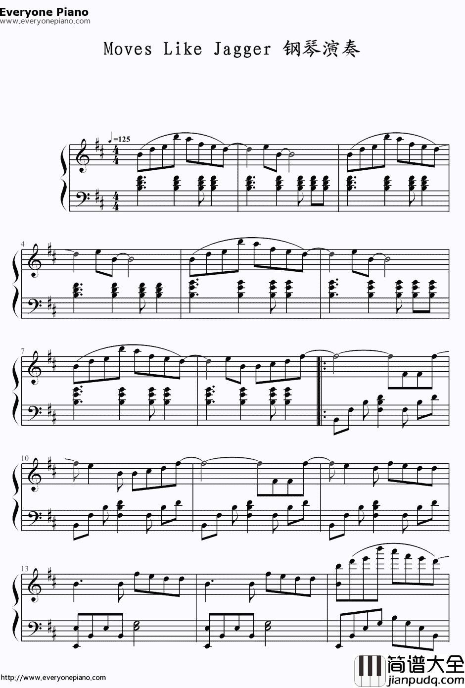 Moves_Like_Jagger钢琴谱_丁少华/周礼虎_中国好声音