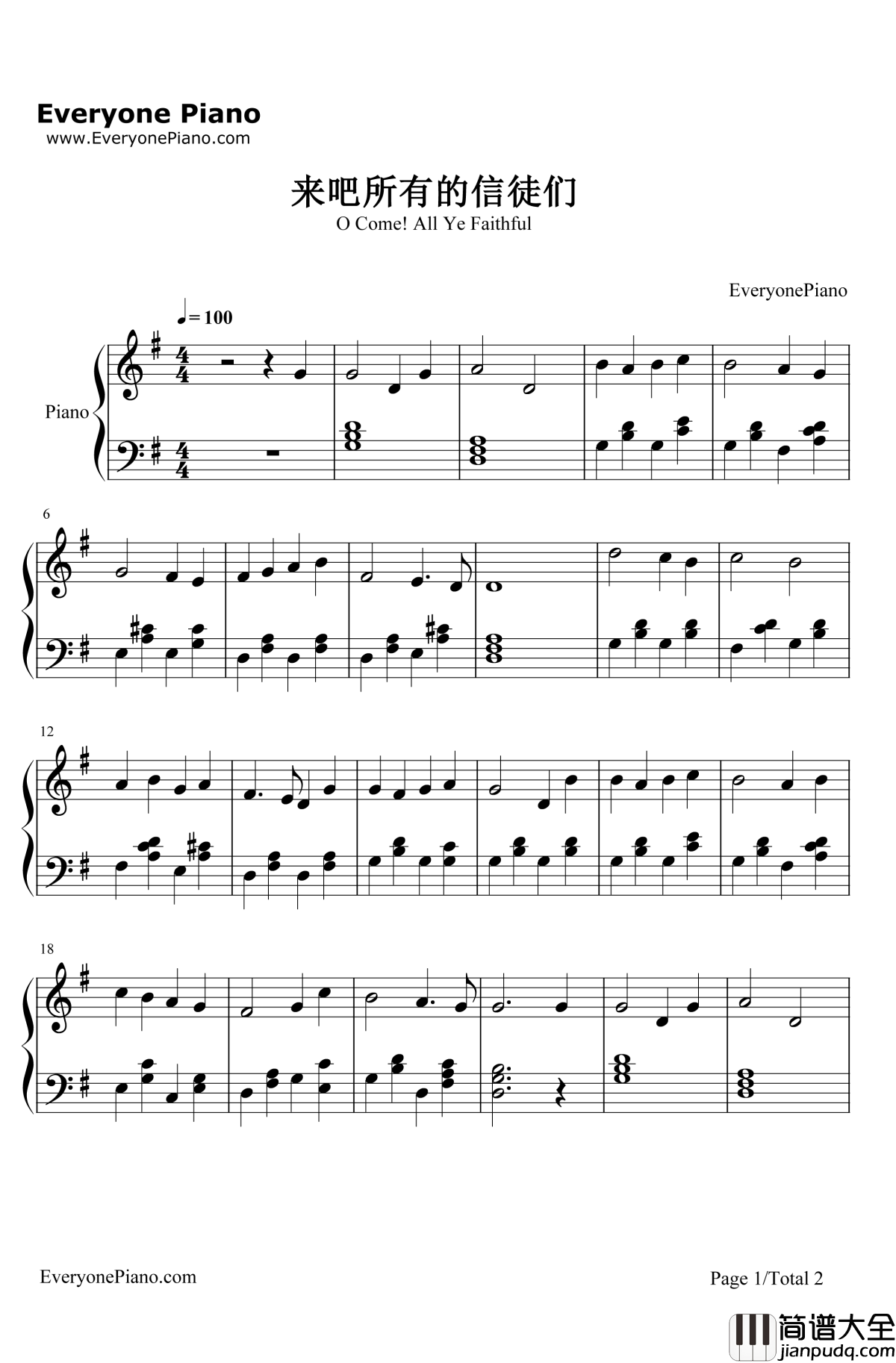 来吧所有的信徒们钢琴谱_玛丽亚·凯莉Mariah_Carey_圣诞歌曲