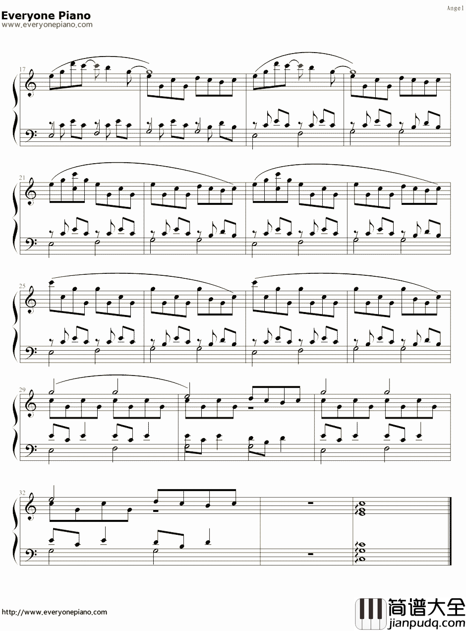 Angel钢琴谱_周杰伦_不能说的秘密插曲