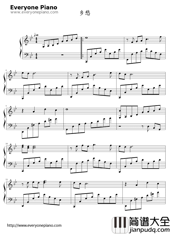 乡愁钢琴谱_理查德·克莱德曼Richard_Clayderman_思乡曲_Nostalgy