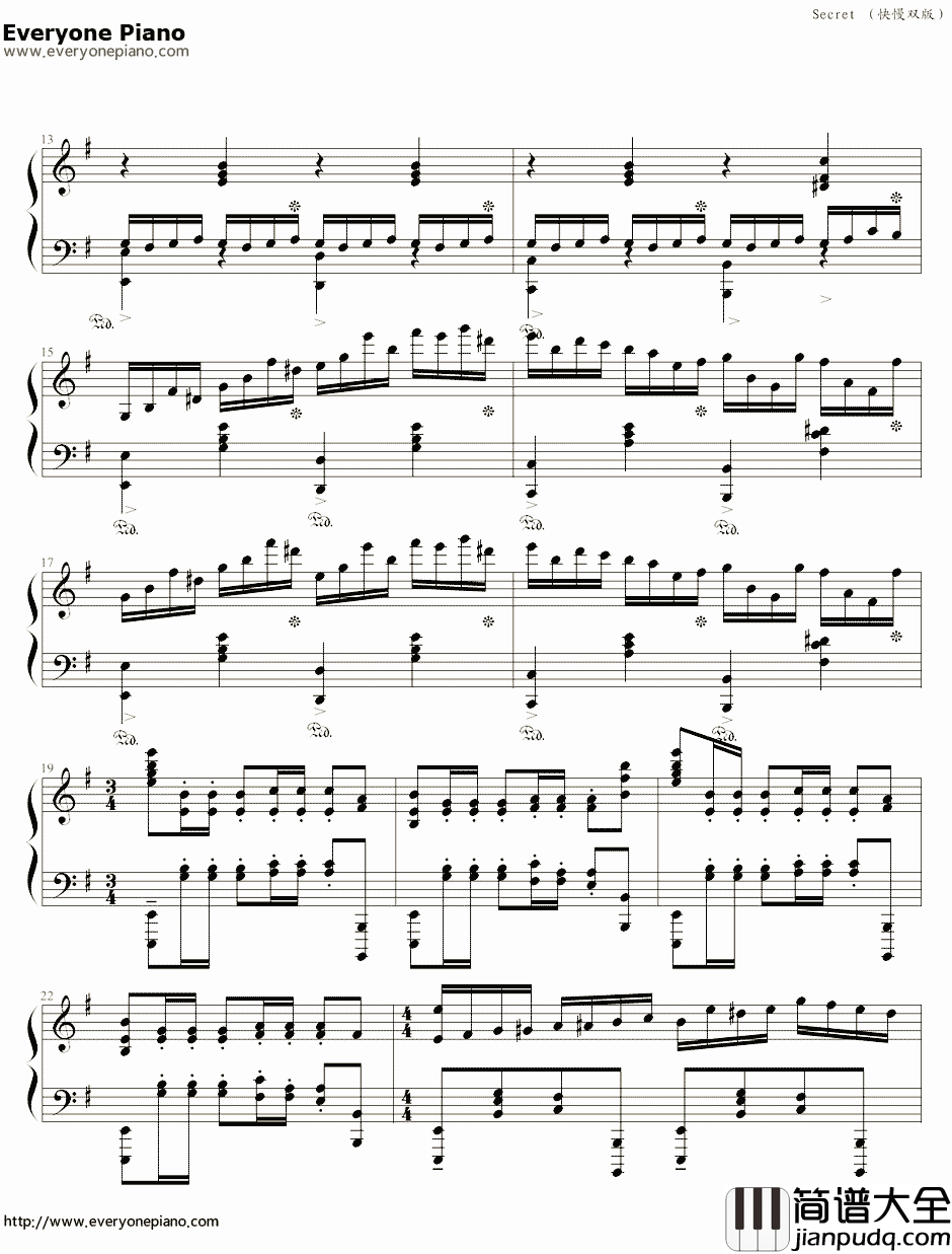 不能说的秘密快慢双版钢琴谱_周杰伦