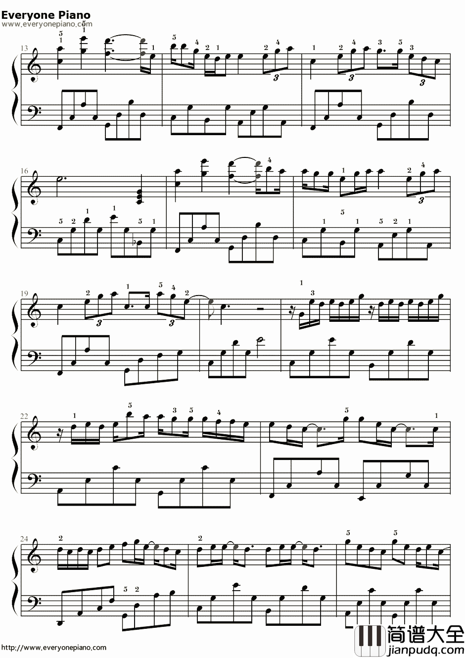 我的歌声里简易版钢琴谱_曲婉婷_C调独奏带指法