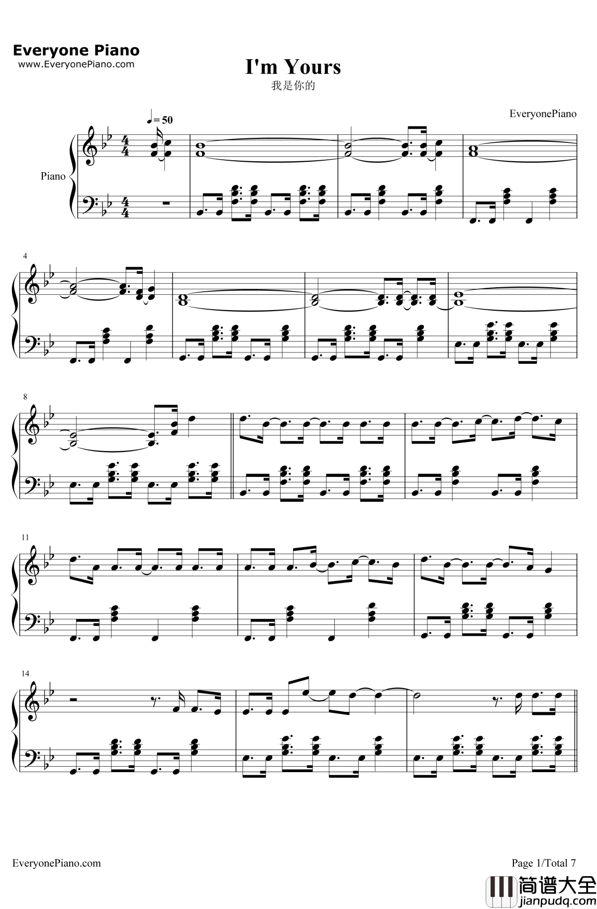 I'm_Yours钢琴谱_Jason_Mraz