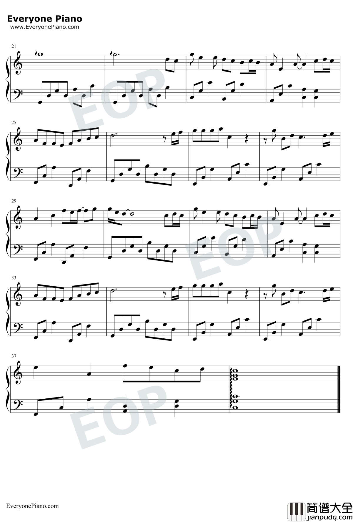 约定简单版钢琴谱_周蕙