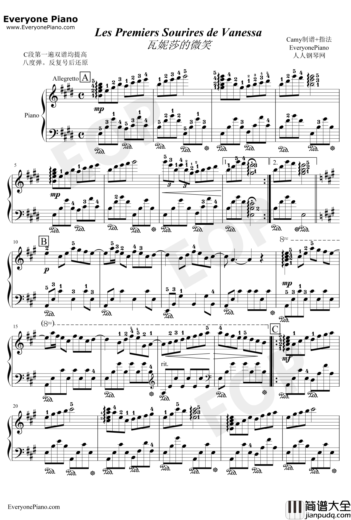 瓦妮莎的微笑钢琴谱_理查德·克莱德曼Richard_Clayderman