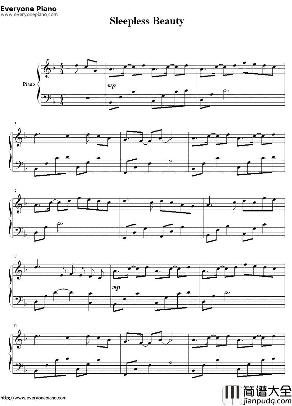 Sleepless_Beauty钢琴谱_龙一