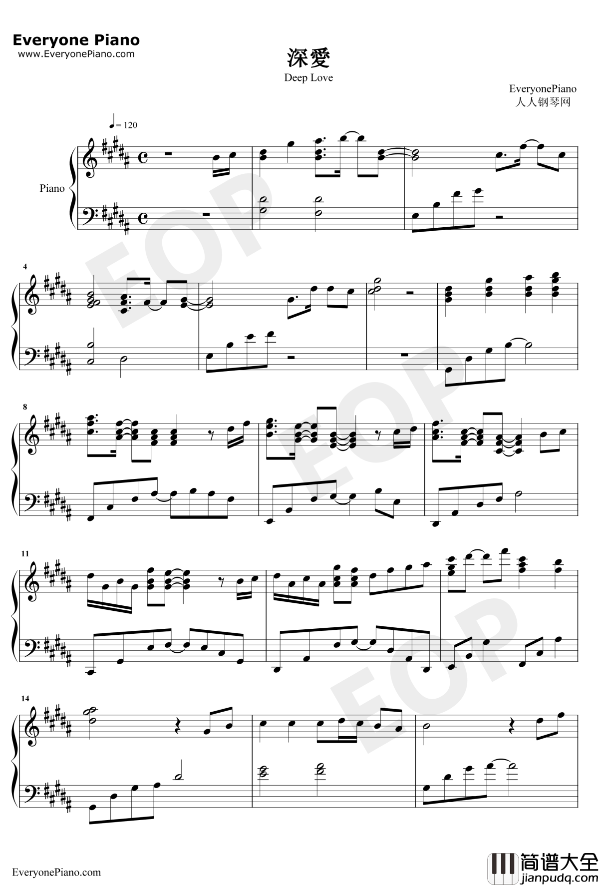 深爱钢琴谱_水树奈奈_动漫白色相簿主题曲