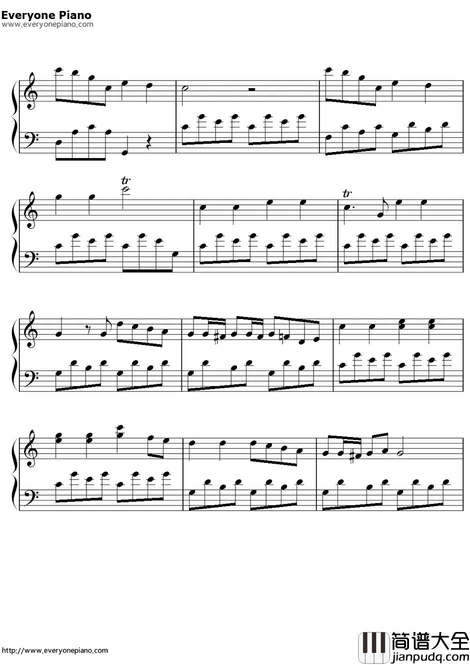 暖暖钢琴谱_梁静茹_简单版