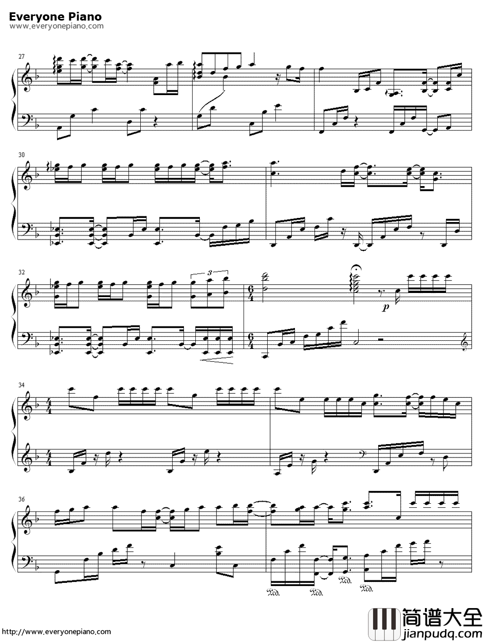 一个人想着一个人钢琴谱_曾沛慈_终极一班2片尾曲