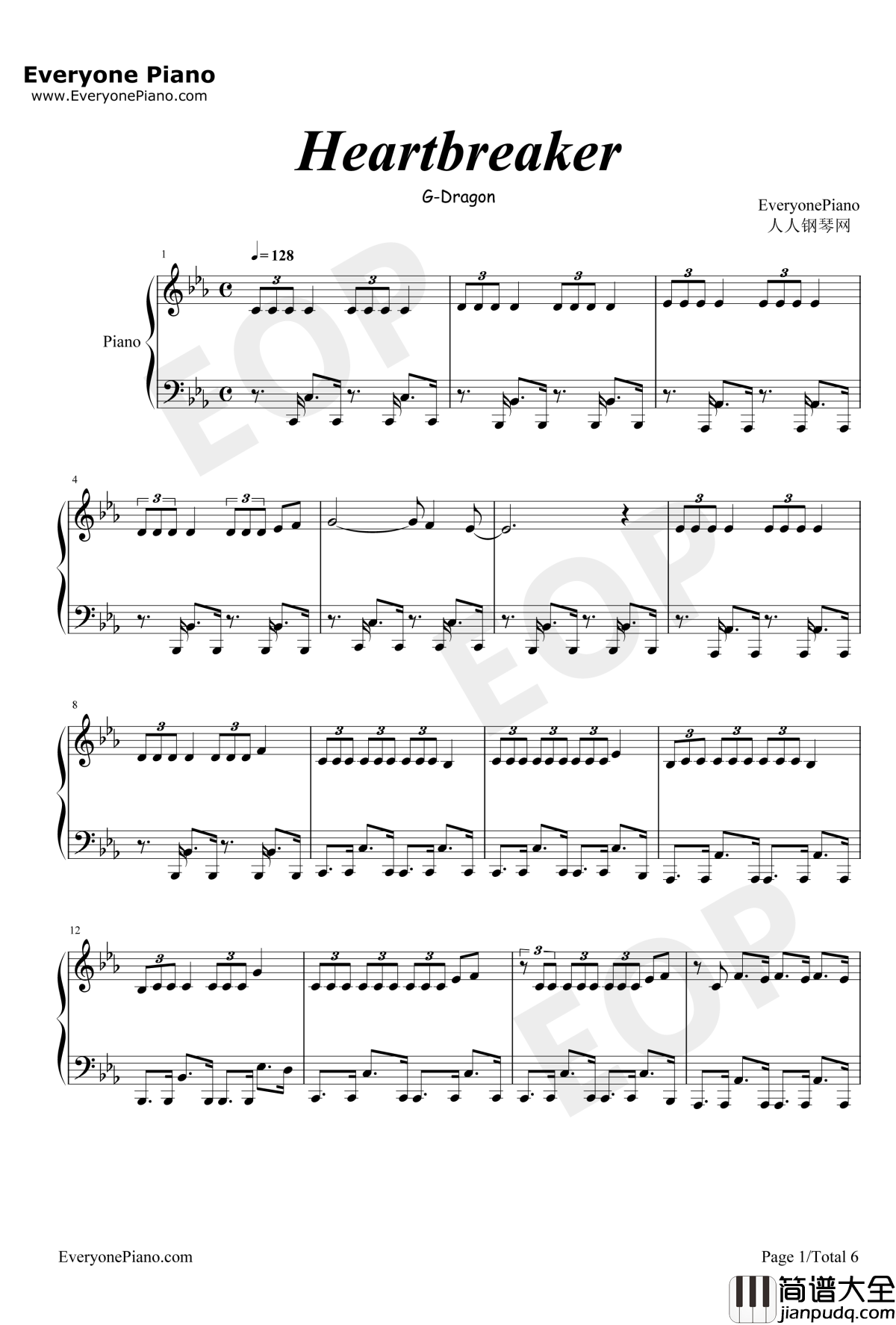 Heartbreaker钢琴谱_G_dragon权志龙