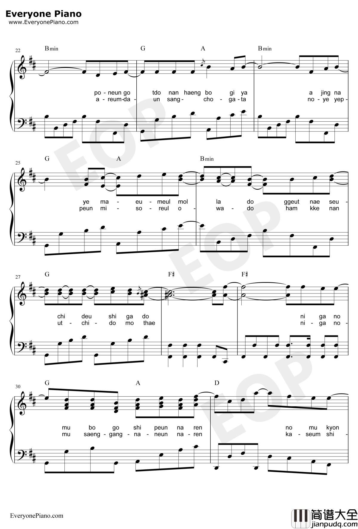 因为我太傻钢琴谱_金贤重_韩版花样男子片尾曲