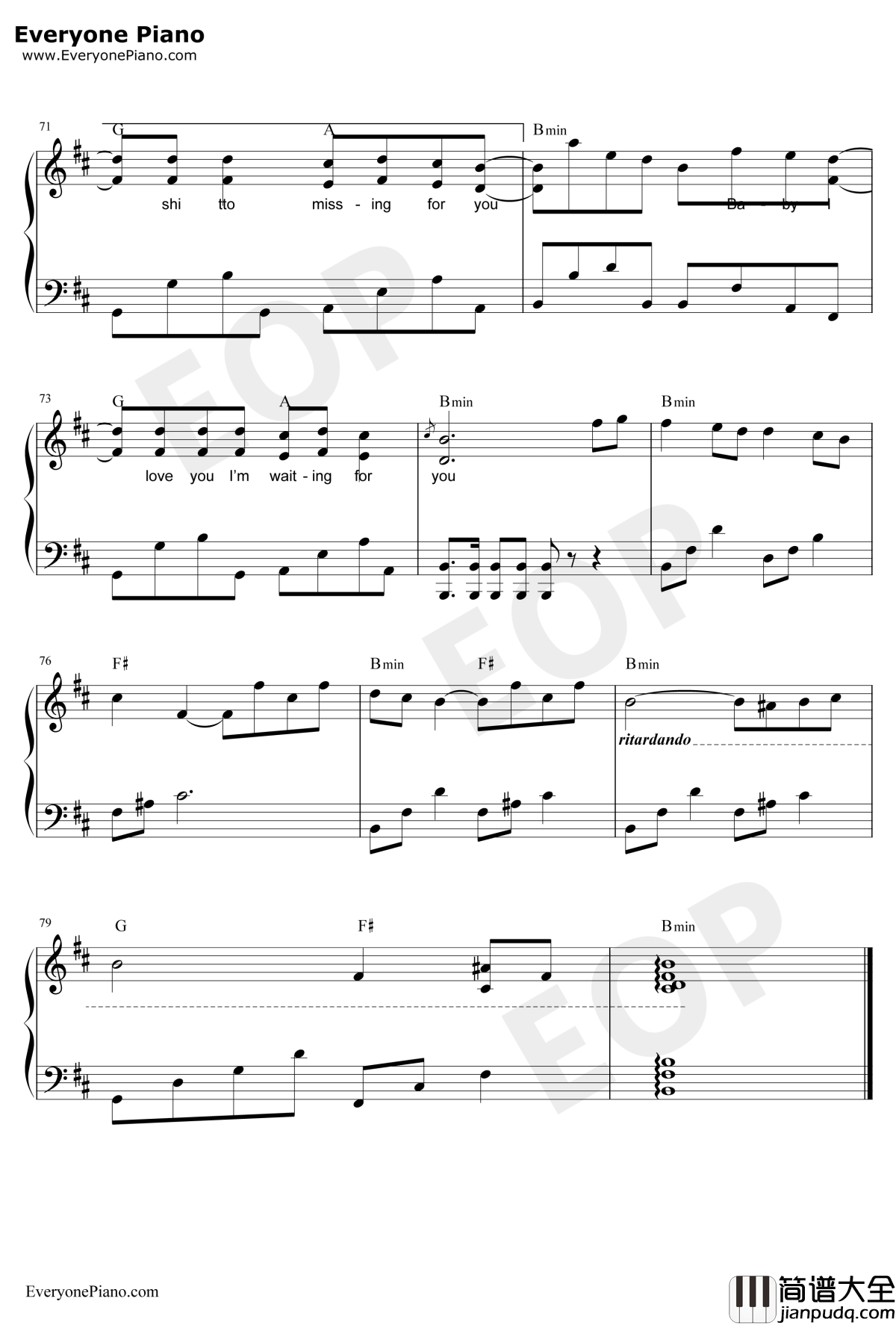 因为我太傻钢琴谱_金贤重_韩版花样男子片尾曲