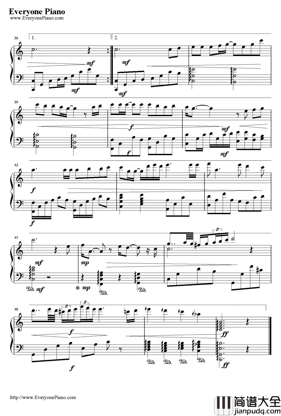 我想大声告诉你钢琴谱_樊凡_蜗居片尾曲