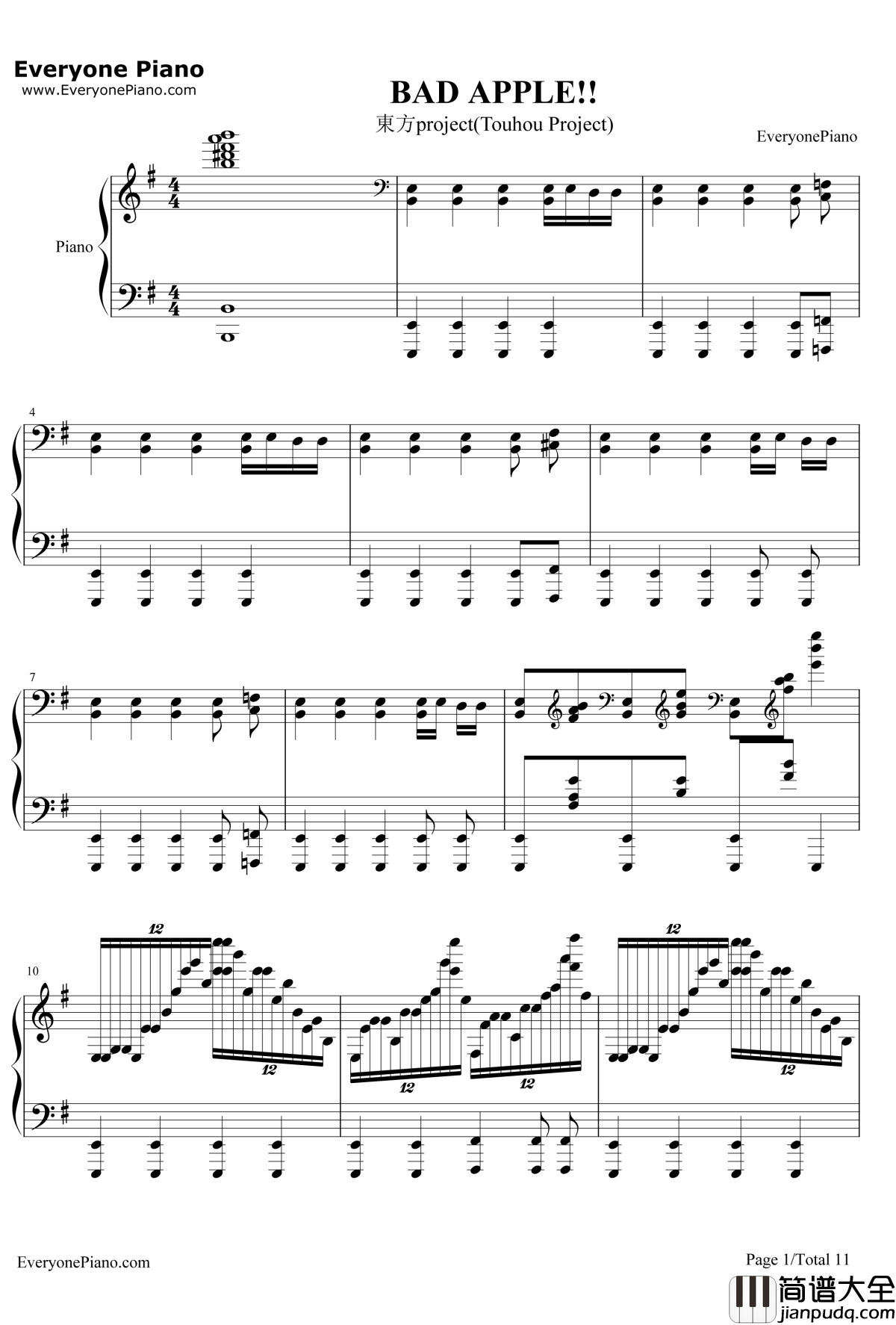 Bad_apple!!钢琴谱_东方project