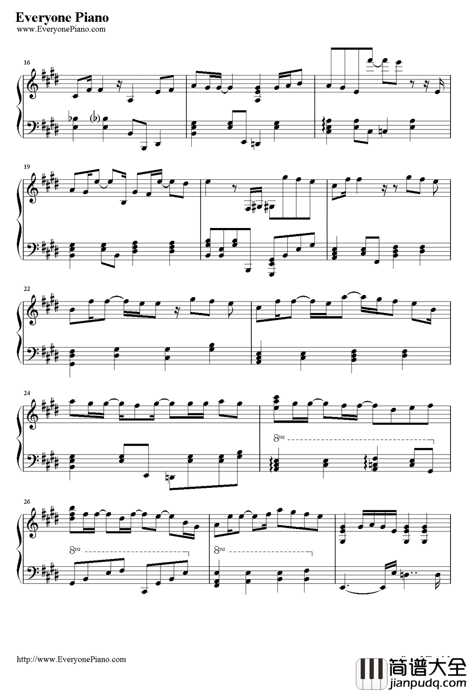 最长的电影钢琴谱_周杰伦