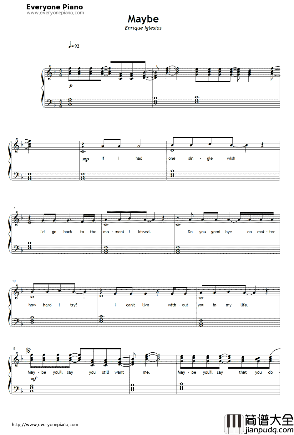 Maybe钢琴谱_Enrique_Iglesias安立奎·伊格莱希亚斯