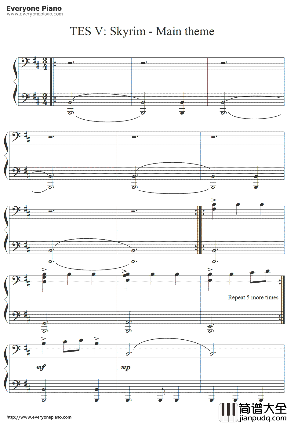 上古卷轴5:天际主题曲钢琴谱_Jeremy_Soule