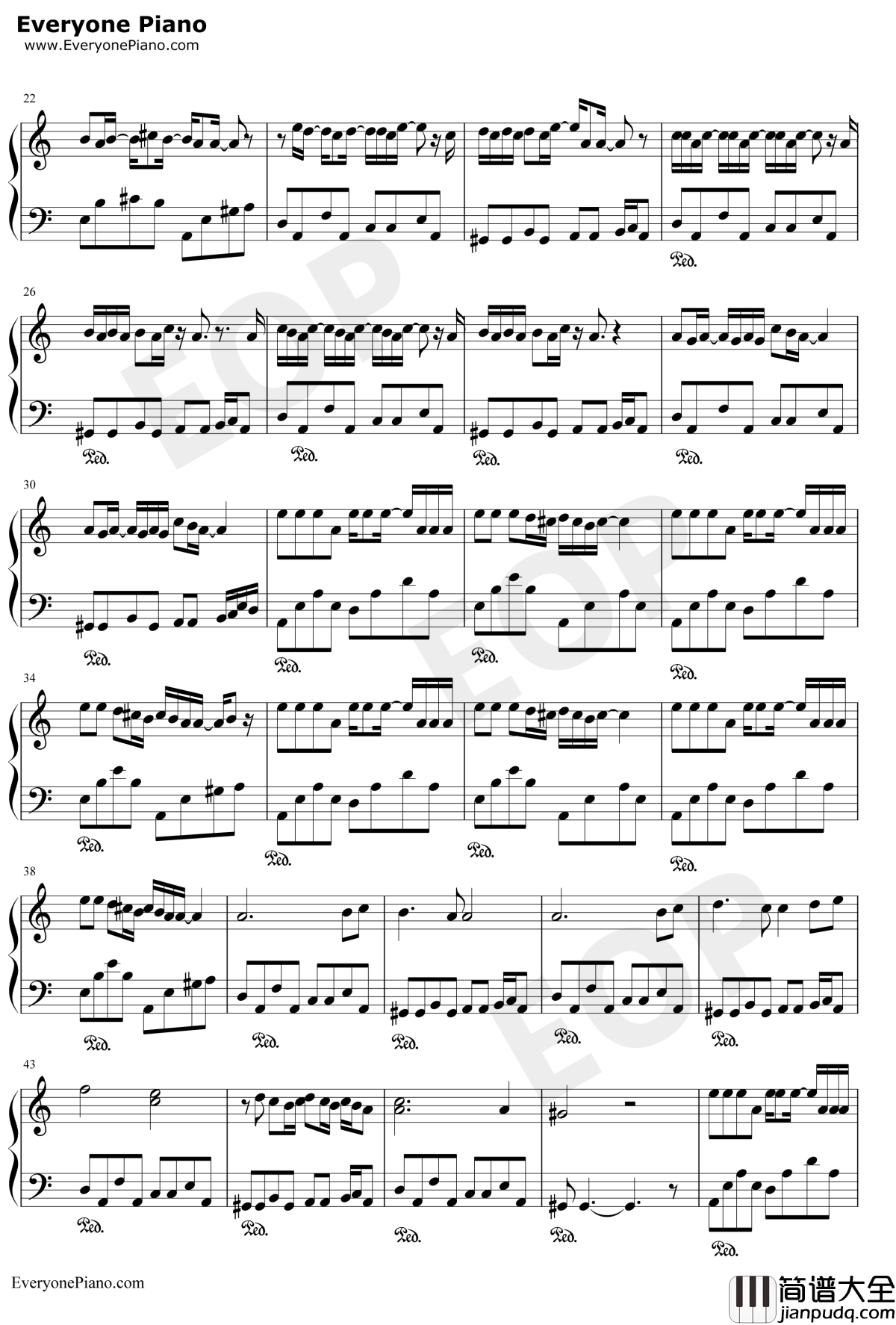 她的睫毛钢琴谱_周杰伦