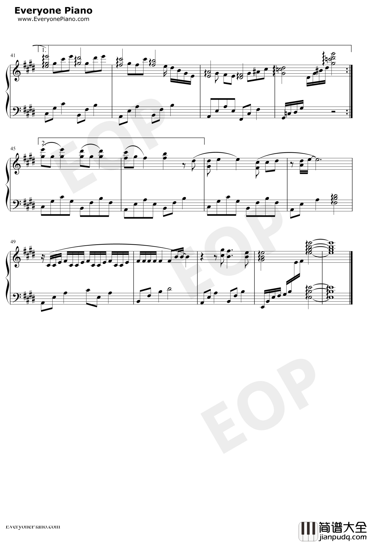 伤心童话钢琴谱_胡夏