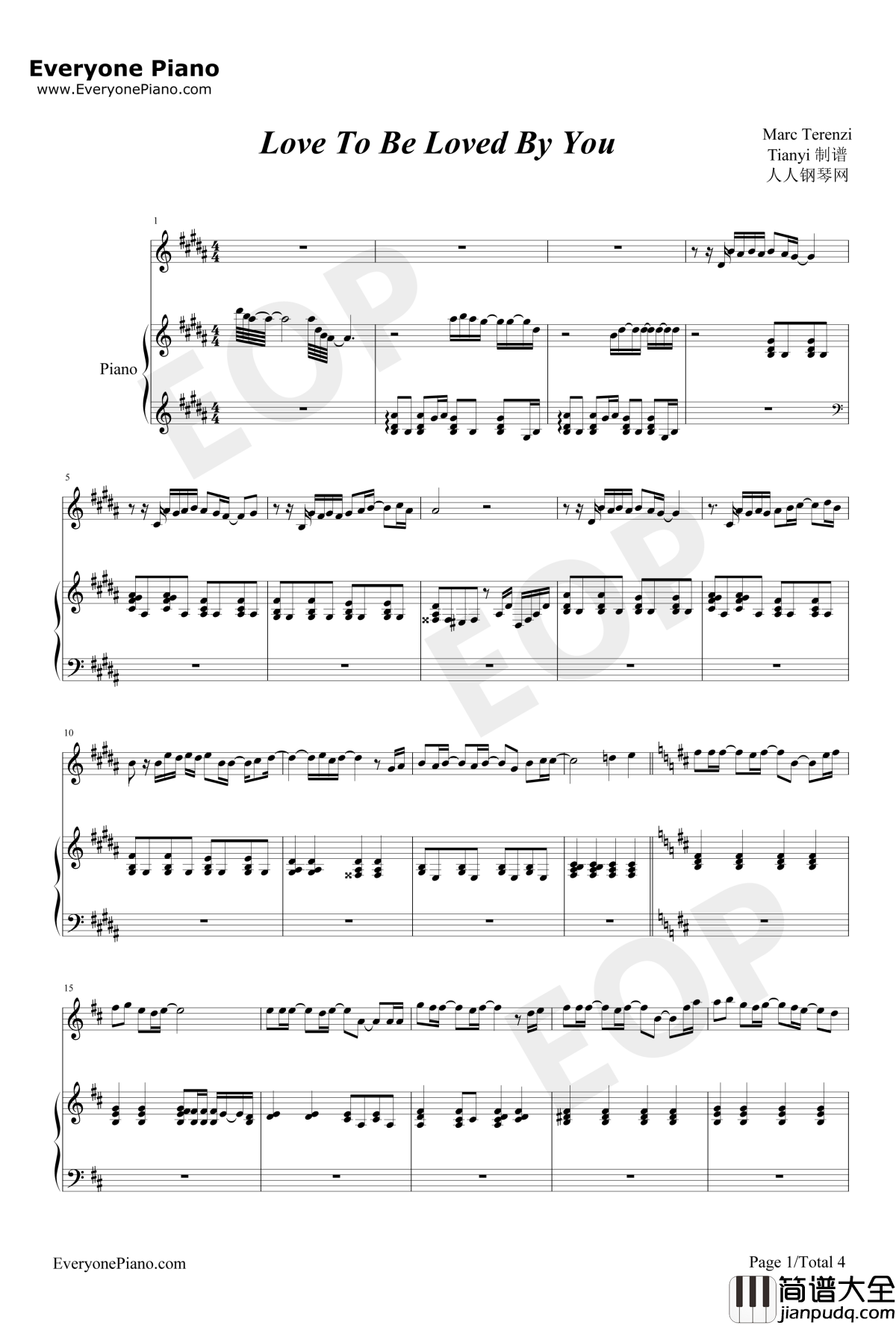 Love_To_Be_Loved_By_You钢琴谱_马克·特伦茨MarcTerenzi