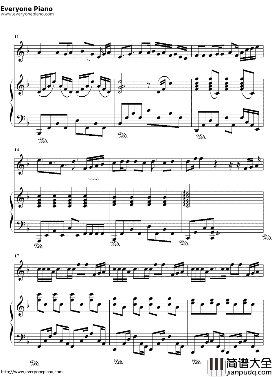 可爱女人钢琴谱_周杰伦_独奏版