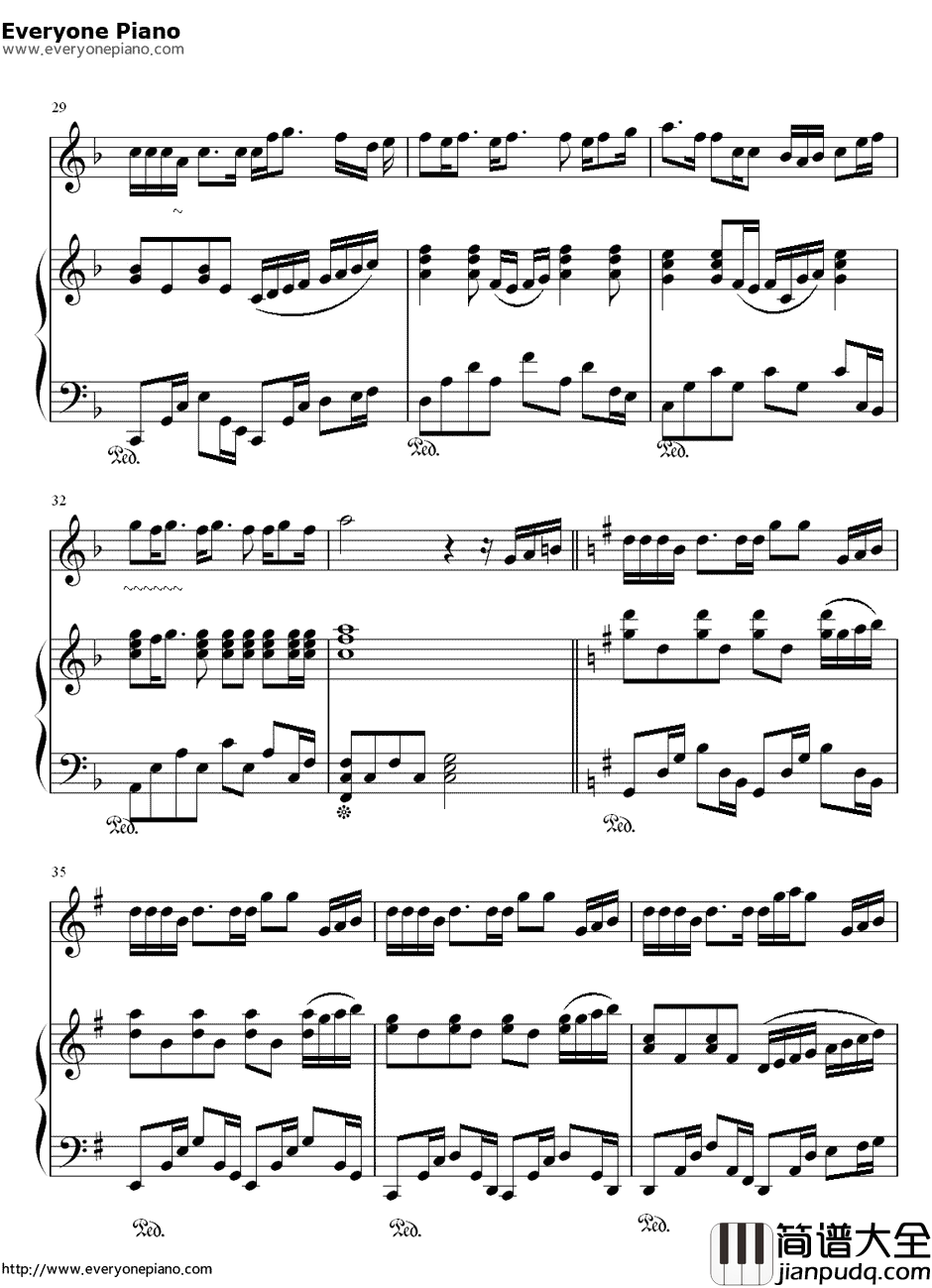 可爱女人钢琴谱_周杰伦_独奏版