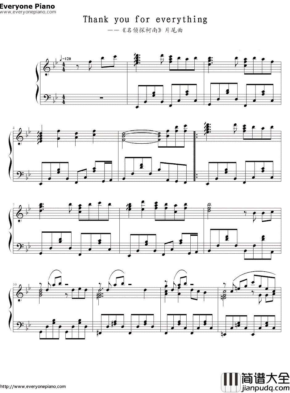 Thank_you_for_everything钢琴谱_岩田小百合_名侦探柯南ED