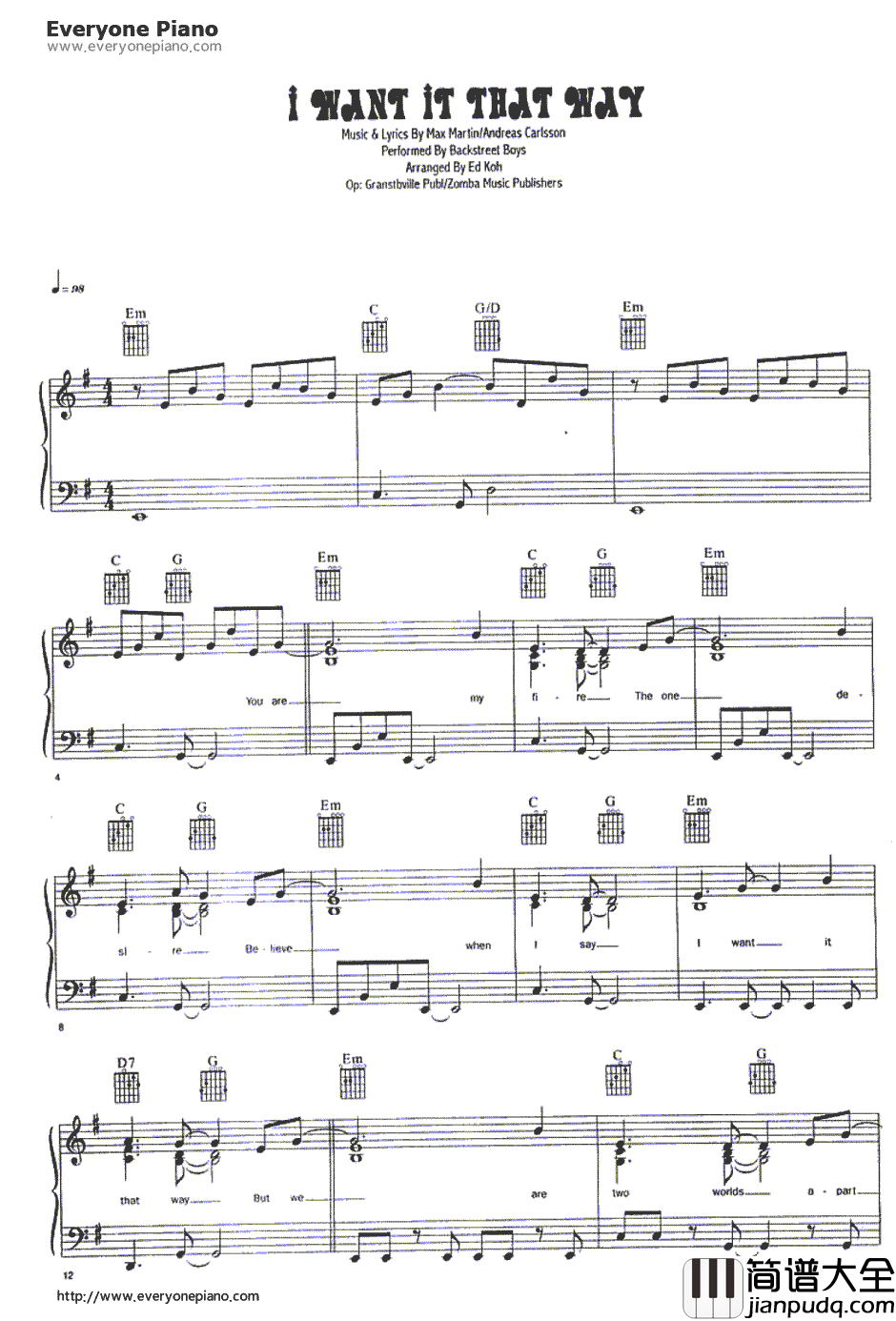 I_Want_It_That_Way钢琴谱_后街男孩Backstreet_Boys
