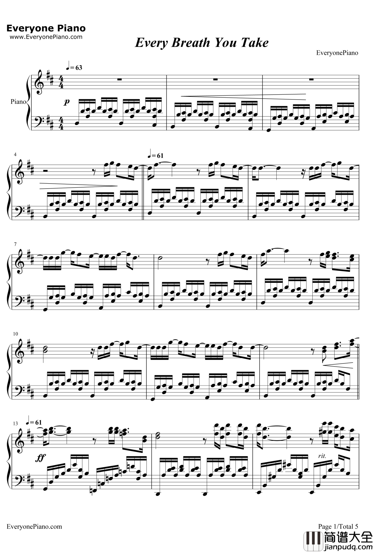 Every_Breath_You_Take钢琴谱_警察合唱团THE_POLICE