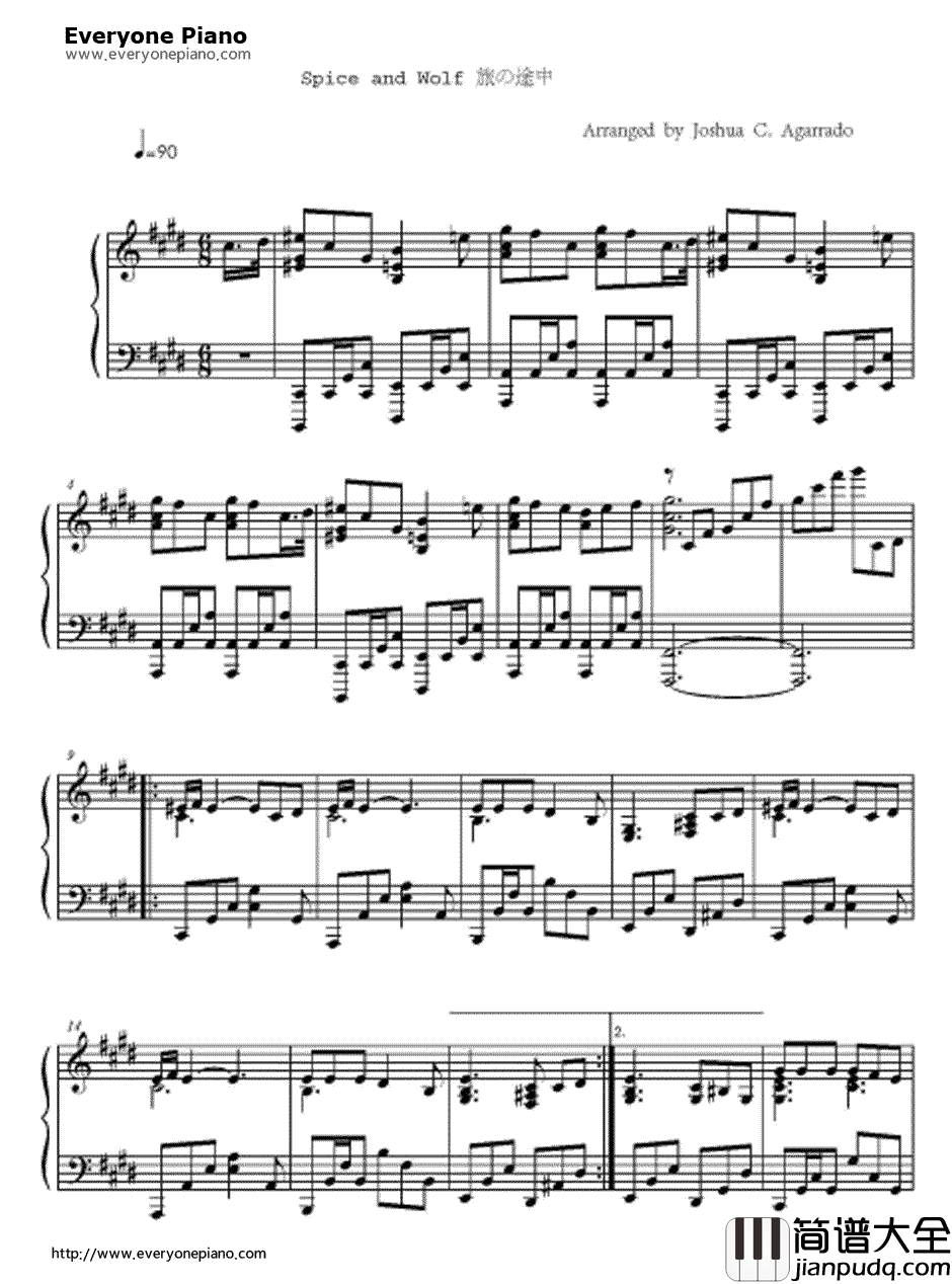 旅の途中钢琴谱_清浦夏实_狼与香辛料ⅠOP