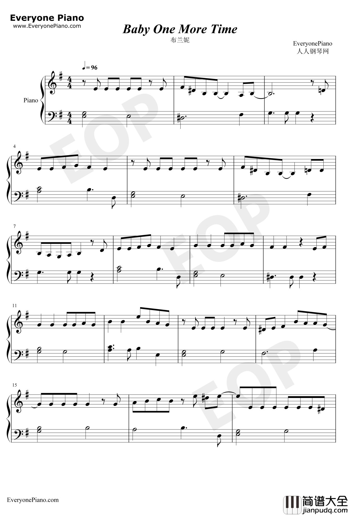 Baby_One_More_Time钢琴谱_布兰妮·斯皮尔斯Britney_Spears